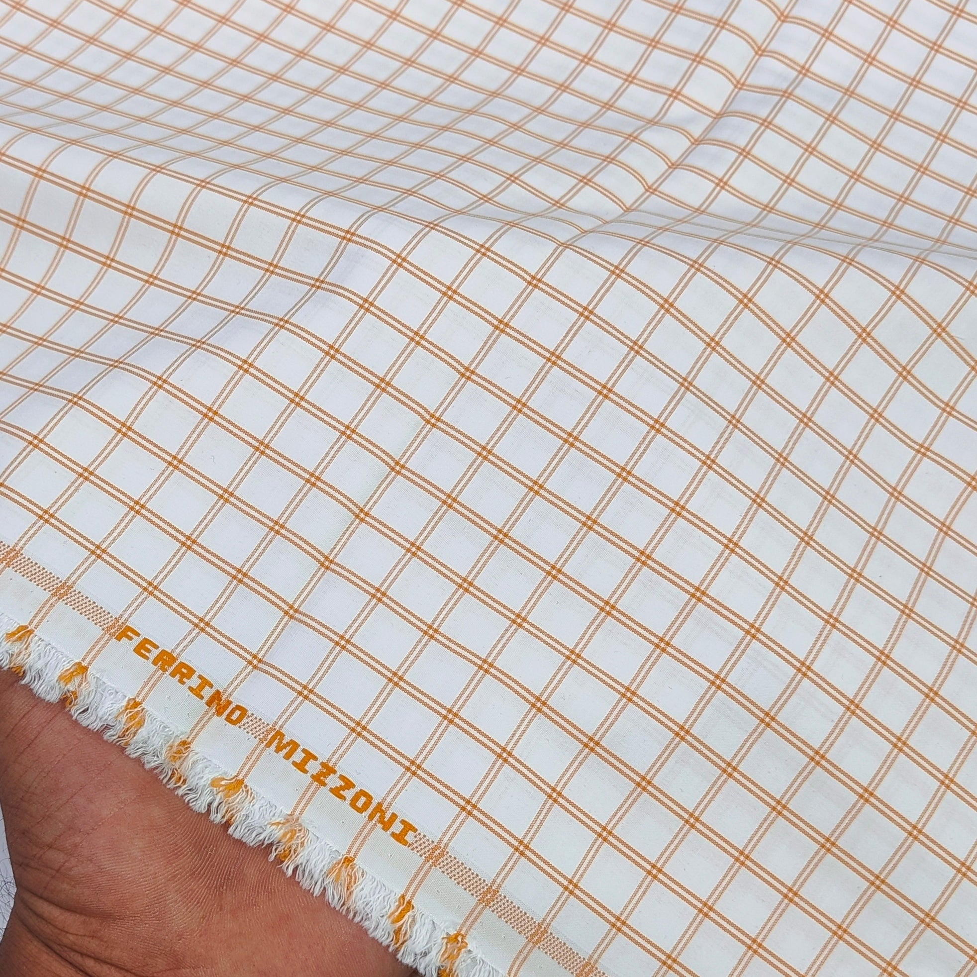 Shirt Fabric Ferrino Mizzoni Poly Cotton Wrinkle Free Check Colour Mustard Brown